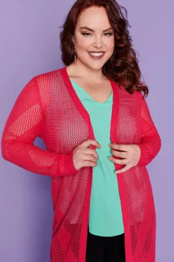 Layo Knits & Cardigans*Renu Hot Pink Long Cardi