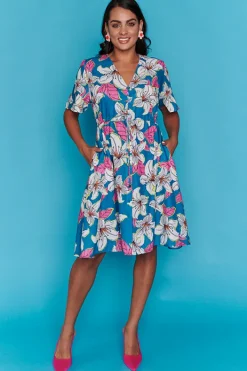 Lorraine Designs Casual Dresses | Fit & Flare Dresses*Sage Teal Lilies Dress