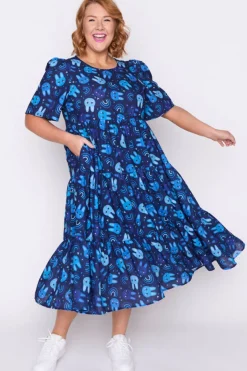 Lorraine Designs Midi Dresses*Saturn Blue Bunnies Dress