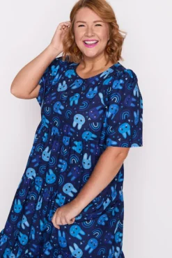 Lorraine Designs Midi Dresses*Saturn Blue Bunnies Dress