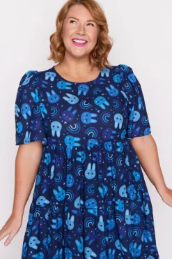 Lorraine Designs Midi Dresses*Saturn Blue Bunnies Dress