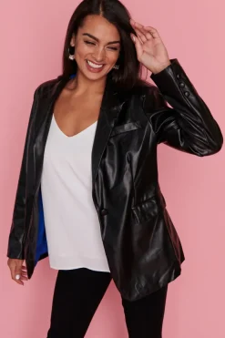 Lorraine Designs Jackets & Coats*Tailor Black Pleather Blazer
