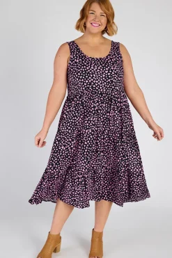 Lorraine Designs Fit & Flare Dresses | Midi Dresses*Teagan Abstract Hearts Black Pink Sleeveless Dress