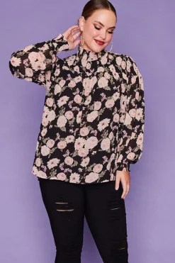Lorraine Designs Tops*Trissa Black Floral Top