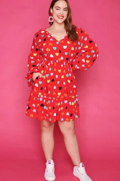 Lorraine Designs Casual Dresses | Fit & Flare Dresses*Victoria Rainbow Hearts Red Dress*